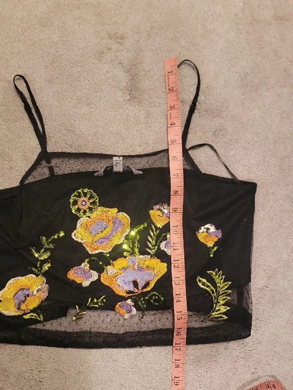 Walter Baker Black Cami with Yellow & Purple Floral Embroidery